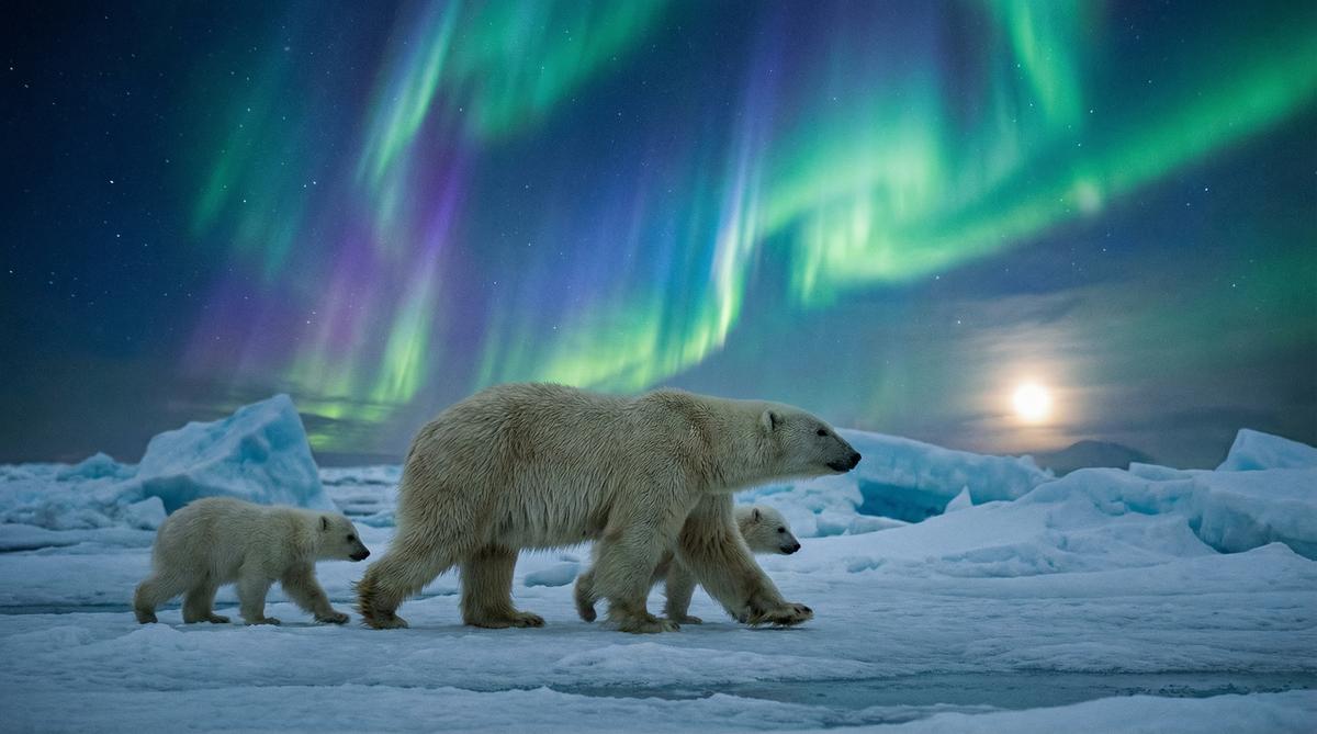 每日吃瓜北极熊视频 - 极光下的母子视频